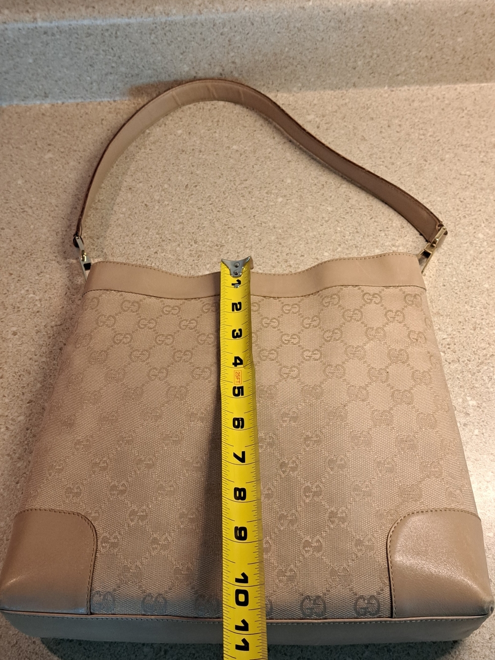 Gucci Beige Monogram Canvas Shoulder Bag with Gold Hardware - Picture 14 of 16
